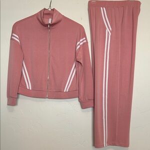 Pink Tracksuit with White Stripes